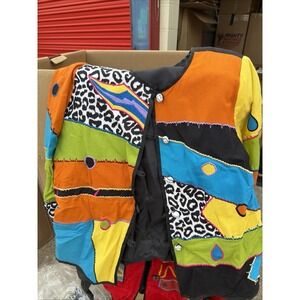 Vtg Indigo Moon Patchwork Jacket Art to Wear Size M Embroidered Lined Colorful